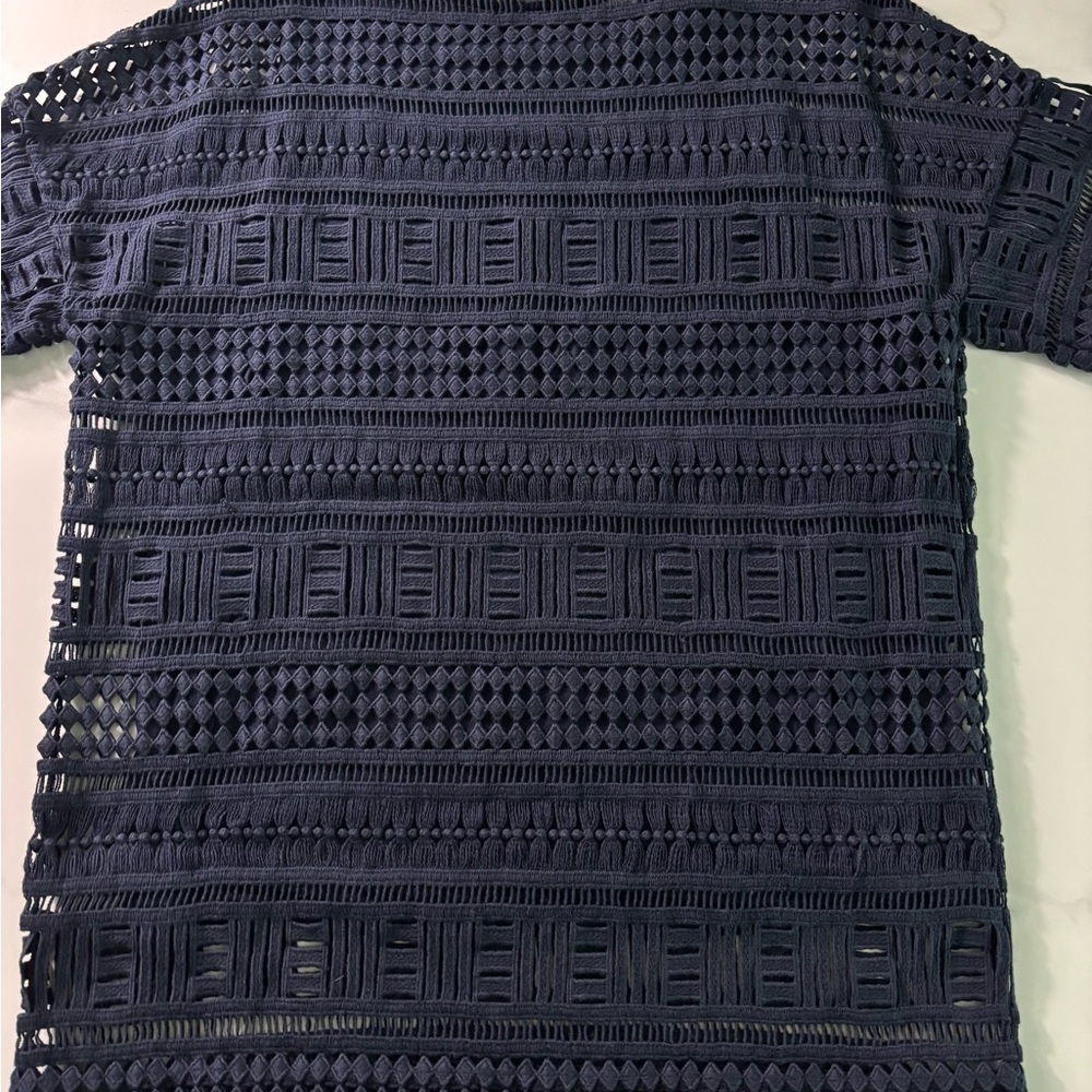 Vince Navy Lace Crochet Tee sz S oversized - Picture 8 of 9